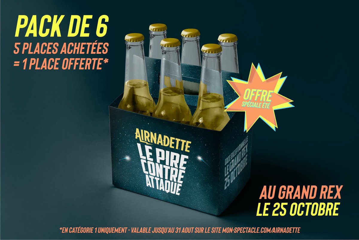 👉 C’est l’heure de l’apéro c’est l’heure de la promo ? 

🍻 Le Pack de 6 c'est par ici : 
mon-spectacle.com/airnadette

#LPCA #GrandRex #25Octobre #PromoDesCopains