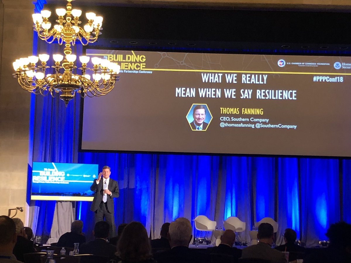 fredericrepond's tweet photo. Resilience is being prepared for the unexpected. In particular, plan for digital to fail in an emergency, create manual redundancy. #resilience #thomasfanning CEO #southerncompany #PPPConf18 #uscc https://t.co/P2Zhv3RP37
