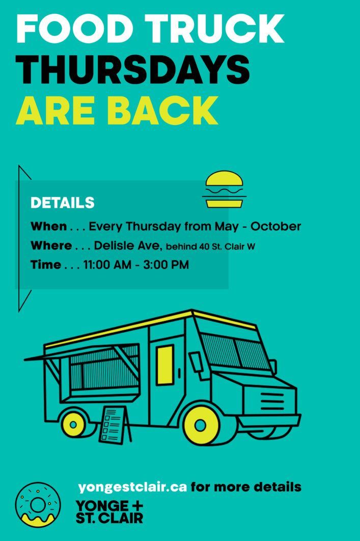 Food Truck Thursdays are back TOMORROW here at #YongeStClair!! Take a peek at the line up here: buff.ly/2JcgVKN