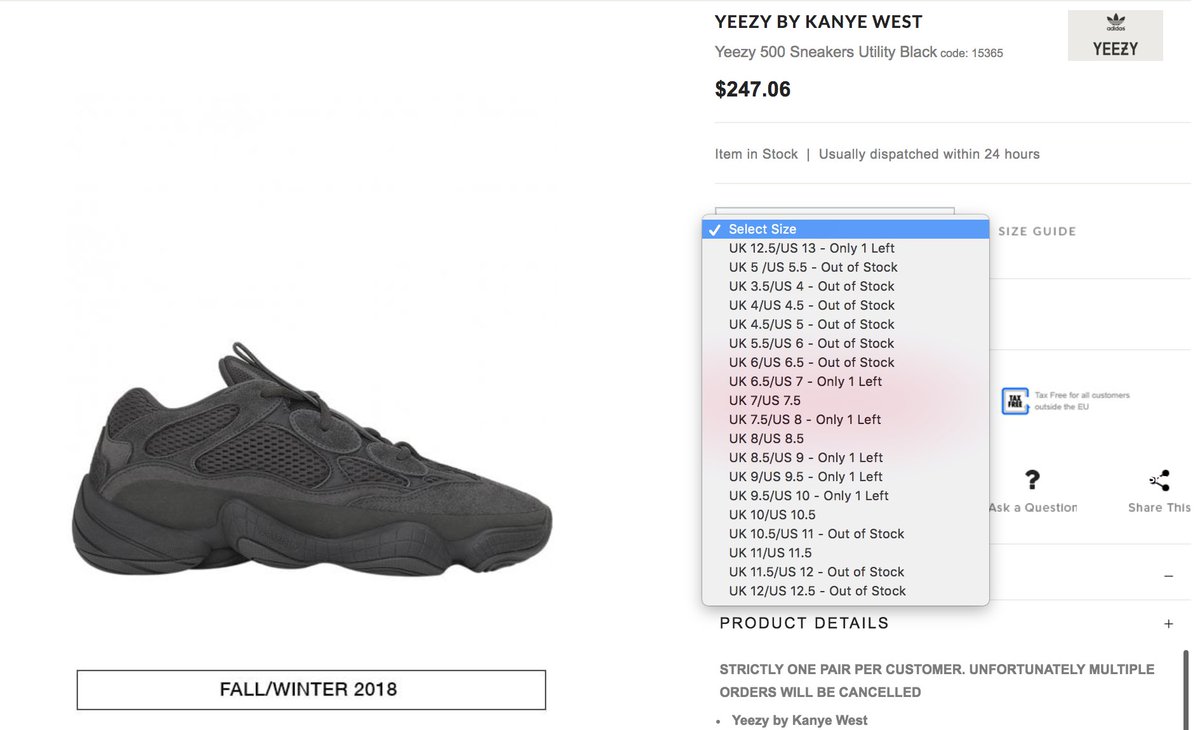 Adidas Yeezy 500 Size Chart