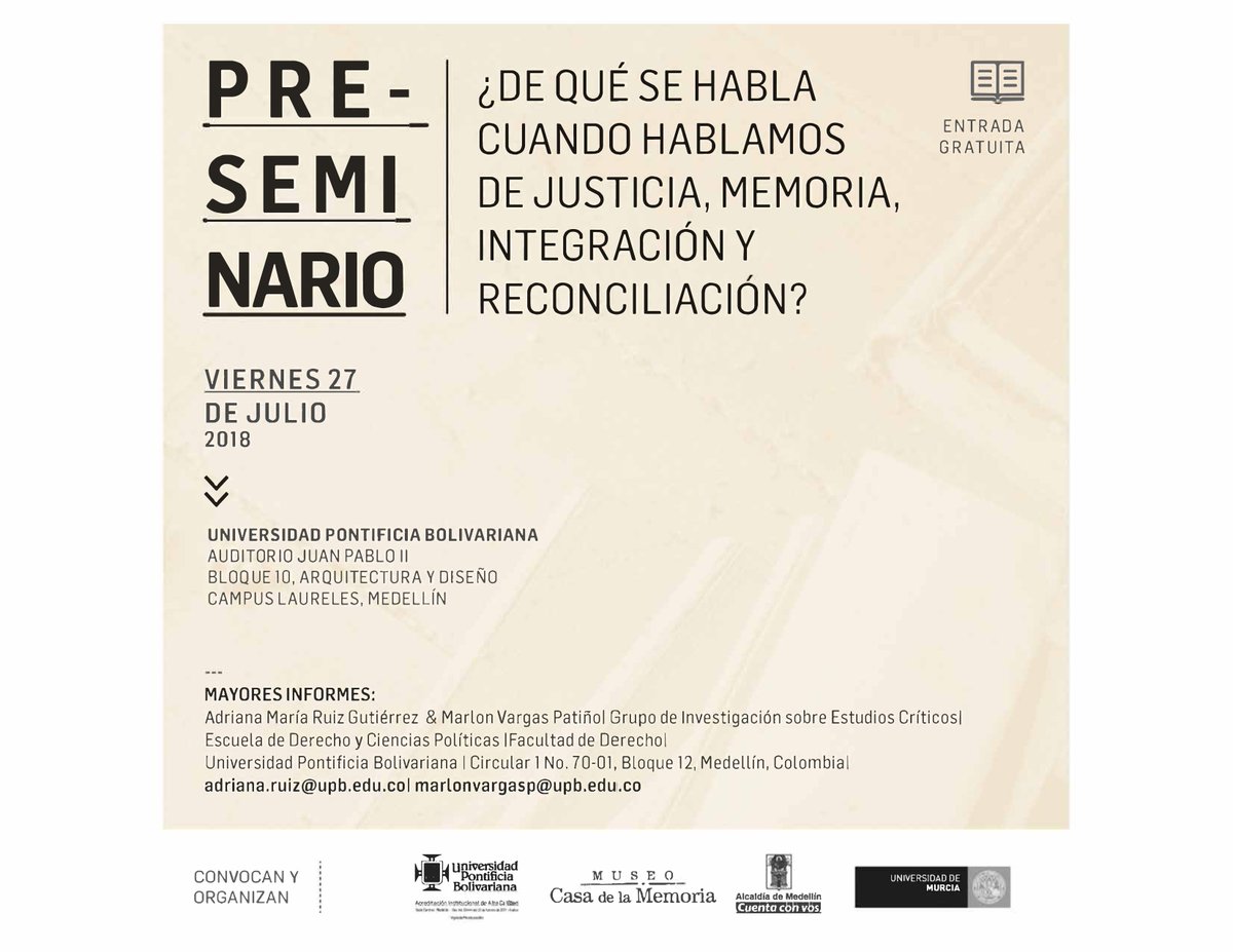 CasadelaMemoria's tweet photo. Pre seminario, no te lo pierdas @upbcolombia https://t.co/AbtjO9DnPn