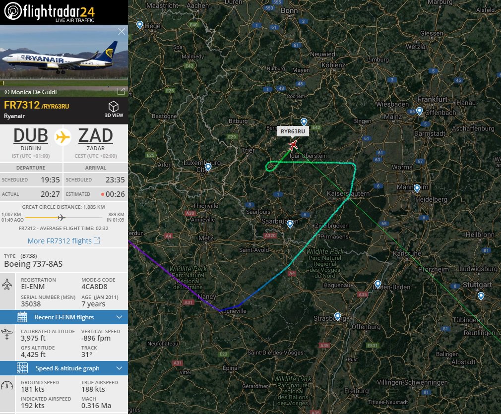 LIVE: Ryanair #FR7312 Dublin to Zadar (Boeing 737-800 EI-ENM) briefly ...