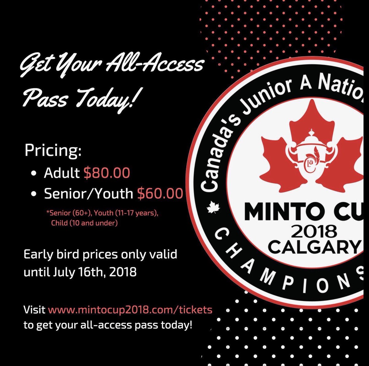 TheMintoCup's tweet photo. Donβt miss out on a bargain! Early bird prices for Minto tickets end on Monday. Make plans to come to Calgary and catch the best lacrosse available. GoTo get tickets https://t.co/YvamjJHwr8 #yyc #CanadasNationalSport #ComeToCalgary https://t.co/rCMWgdahBZ