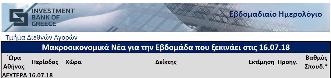 IBGreece's tweet photo. Εβδομαδιαίο Hμερολόγιο - Μακροοικονομικά Νέα 16.07.2018
(Full PDF link) —https://t.co/GKDh8gXKIh

#ECO #ECOCalendar #IBG https://t.co/ysJ94kDzrB