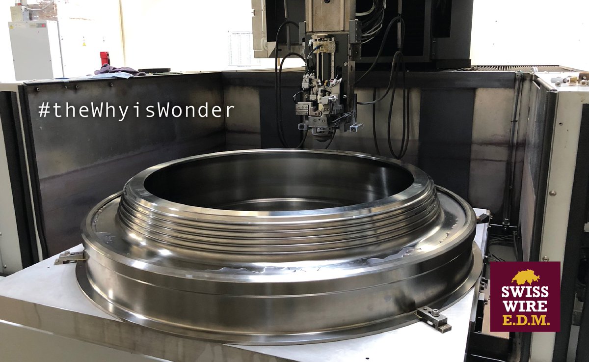 SwisswireEDM's tweet photo. #TheWhyisWonder Stunningly perfect. Here's a 48β diameter fan disc from a jet engine, requiring wire EDM to remove 36 dovetail slots to fit the roots of turbine blades where pressure face tolerances are in the area of +/- 0002β. #edmmachine #swedm https://t.co/naSqpcRTjh