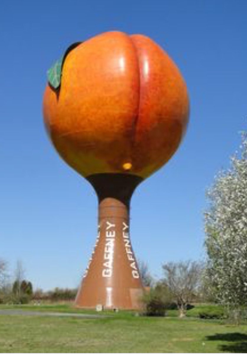 CaptainSteve20's tweet photo. @StephenAtHome The joke around Gaffen, SC, is that their giant peach water tank looks like someone’s butt-crack, but that’s just silly! I can’t think of anyone who is actually orange... or can I?!⚓️ https://t.co/5I31lNlukR