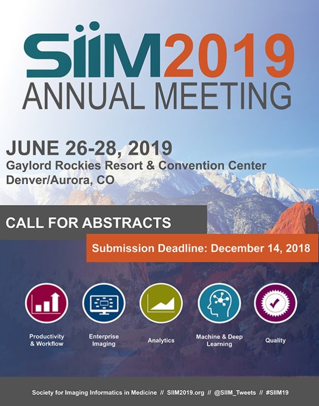 PBalthazarMD's tweet photo. Plenty of time to think about a project for your #SIIM19 abstract! 
Deadline: 12/14/18.

Trainee awards and free registration for #radres @siimRFDS @ACRRFS https://t.co/oEjvPd1vnD
