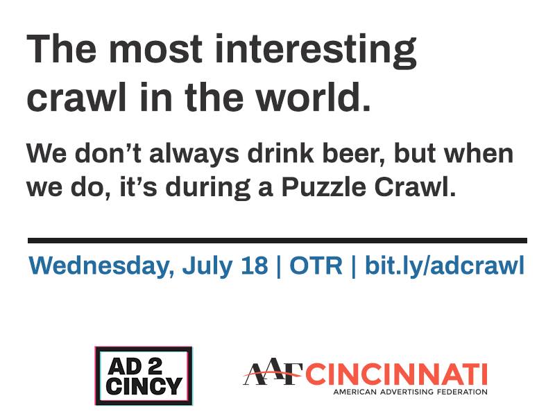 ad2cincy's tweet photo. Escape rooms are so 2017. Puzzle crawls are where it's at now. Get in on this: https://t.co/gE83RD4t3p https://t.co/6CeU6BBzYE