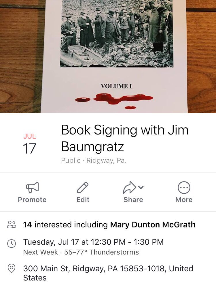 Jim Baumgratz, author of "Elk County Murders and Mysterious Deaths", will be signing copies of his books at the Ridgway Welcome Center!
Tuesday, June 17 at 12:30 p.m. until 1:30 p.m.
Copies of the book will be available for purchase.