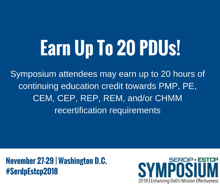 Earn PDUs when you attend the #SerdpEstcp2018 Symposium! go.usa.gov/xU465