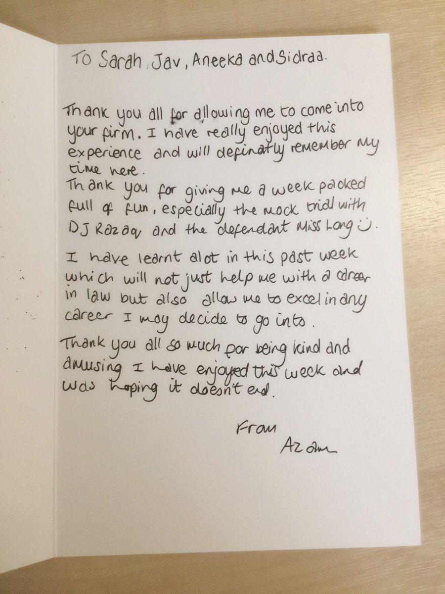 What a wonderful thank you card received from this weeks student who completed our  #SHIREstandard work experience programme! 👍🏻— #notjustalawfirm #workexperiencethatmatters #workingwithschools #guidanceandsupport #businessawareness #legaltraining #placement #law #lawfirm l
