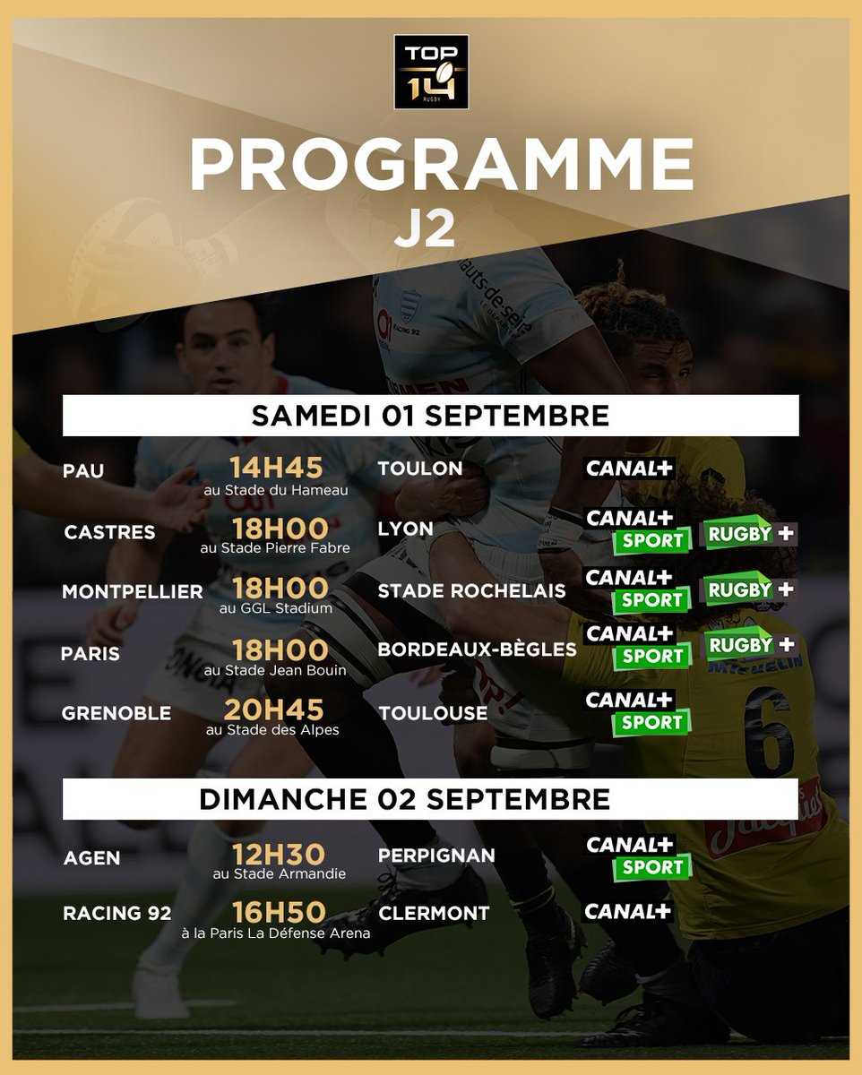 top14rugby's tweet photo. #TOP14 J1, J2, J3
► La programmation des dates et horaires des 3 premières journées de TOP 14 est désormais connue ! 🗓️⏰ https://t.co/qFuz9X4DFU