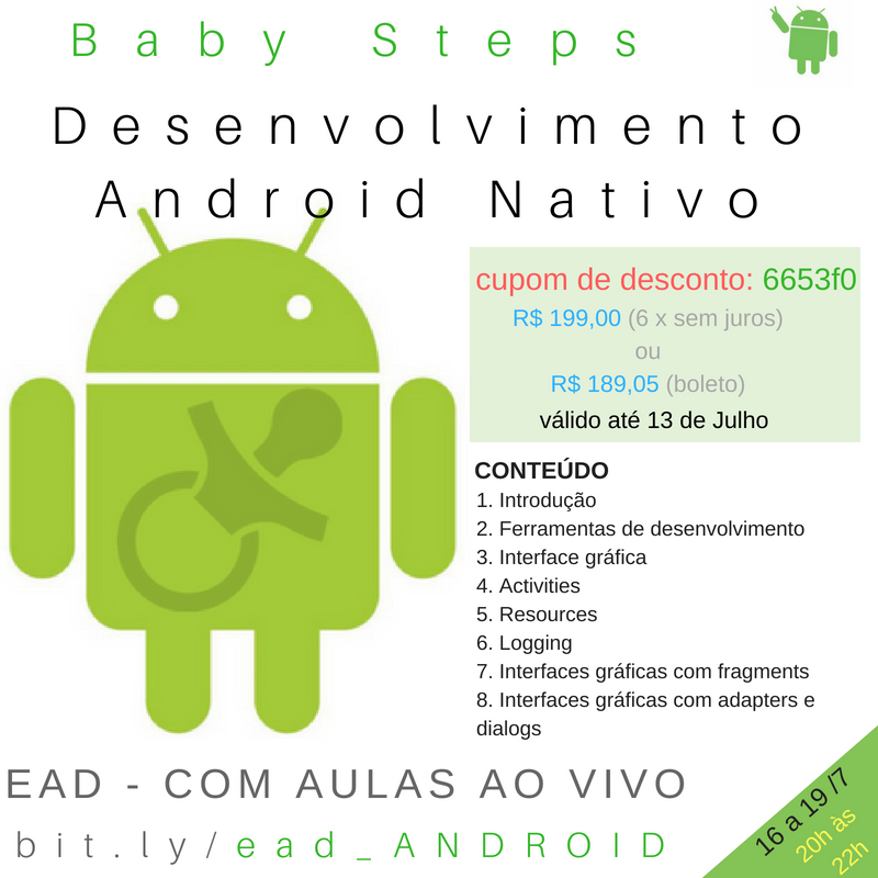 code_squad's tweet image. #Android #AndroidDev Curso EAD temporealeventos.com.br/android-basico…