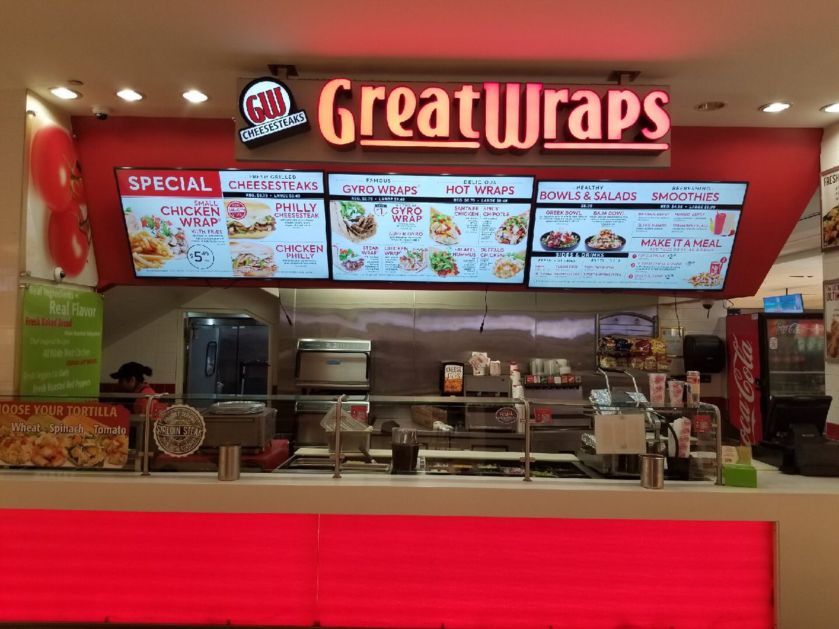 greatwcatering's tweet photo. Just a sneak peek of our brand new digital menu boards.
you canβt miss it, come to the store now!!! #freemeal #FreeStuffFriday #galleriamall #greatwraps #allaboutflavor https://t.co/qbVD4mJ3xI