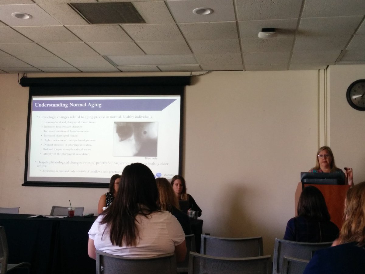 Mary Casper points out that to understand disordered swallow in SNF (or anywhere else) we MUST understand normal aging, and "aspiration is NOT the devil" #charlestonswallowingconference. <a href="/PittCSD/">Pitt Communication Science and Disorders</a> <a href="/HazelRoddam1/">Hazel Roddam, FRCSLT</a>