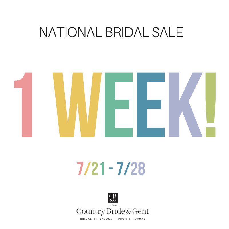 Just 1 WEEK until our BRIDAL SALE! Have you scheduled your appointment? Call us today to schedule a time for huge savings on in stock bridal gowns and mother of the bride/groom dresses 215.699.1480. 
#bridalsale #cbgbridal