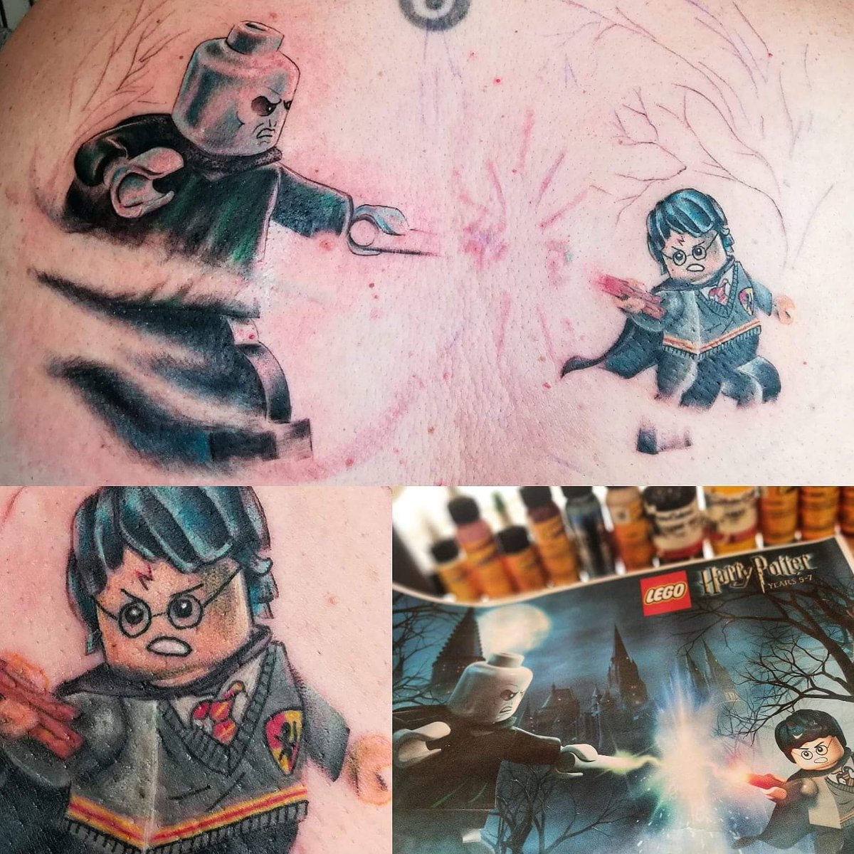 1ère séance de mon dos spécial LEGO/Harry Potter par Charlène du studio Le Bocal Tattoo Shop à St Estève.