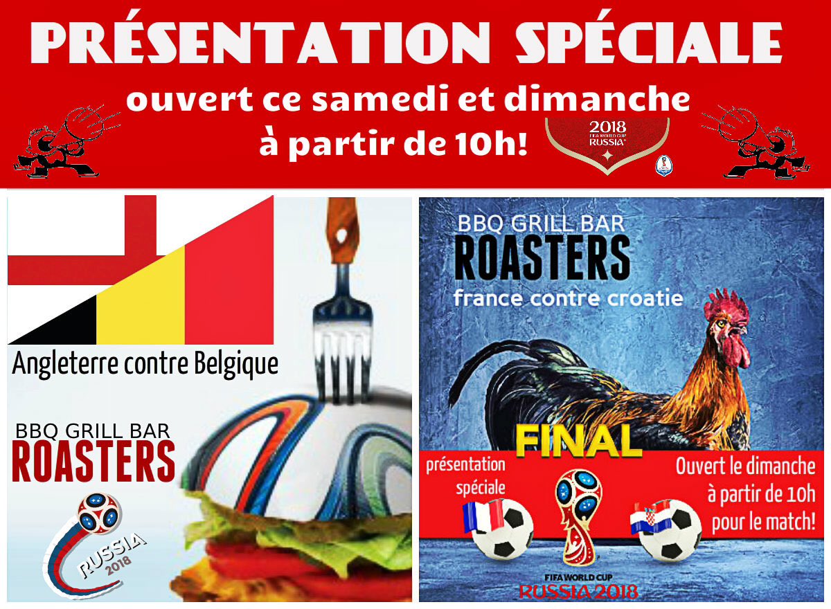 roastersbbqbar's tweet photo. PRÉSENTATION SPÉCIAL ⚽️🏆 Ce samedi et dimanche nous serons ouverts à partir de 10h le matin pour la #CoupeDuMonde! 🙌🏻🙌🏻 #engvbel #FRAvsCRO https://t.co/5pYN1a3t6e