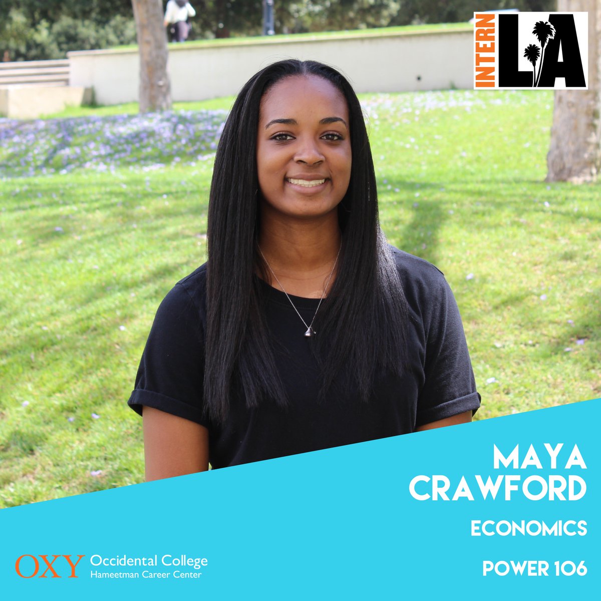oxycareers's tweet photo. Maya Crawford '19 is interning at @Power106LA this summer through the #InternLA program. "I dream of managing festivals like Coachella or maybe even creating my own music festival! I am still trying to decide, but InternLA allows me to figure that out." Awesome Maya! #oxycareers https://t.co/tTAdCyp8Vq