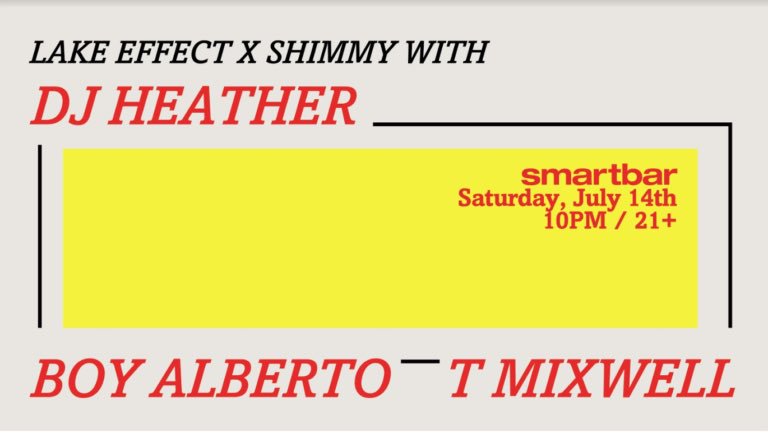 So...tomorrow...Lake Effect X Shimmy at <a href="/SmartBar/">smartbar</a> Chicago! There’s a spot on the dance floor waiting for ya 😉

#LakeEffect #Shimmy #Smartbar #Chicago #HouseMusic #Acid #TechHouse #Nightlife #Dance <a href="/djheather/">SUBPOENA BURNAH</a> <a href="/B0YAlberto/">🛸 Analog Boy 🇵🇸 🇨🇩 🇾🇪</a> <a href="/T_Mixwell/">T. Mixwell</a>