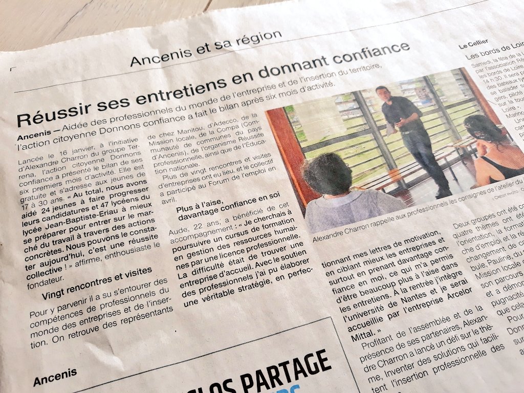 CollectifDoCo's tweet photo. On parle des premiers résultats concrets de notre initiative citoyenne aujourd'hui dans Ouest-France ! Avec le témoignage d'Aude, 22 ans que nous avons eu le plaisir d'accompagner vers l'emploi ! #DonnonsConfiance #Ancenis https://t.co/FPs7oz9qyz
