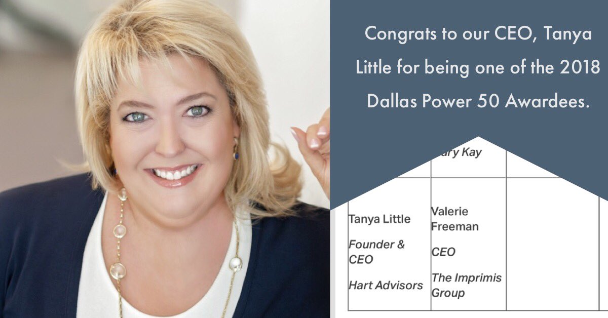 hartadvisors's tweet photo. Texas Diversity Council Announces 2018 Dallas Power 50 Awardees and our CEO, Tanya Little is one of them. Congrats Tanya!! #cmbs #cre #commercialrealestate #commercial #expertsincmbs #Dallas #realestate #texasdiversitycouncil #Texas https://t.co/l2WiN2wfqr
