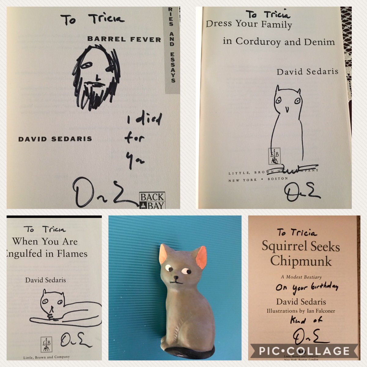 pk927's tweet photo. @littlebrown #davidsedarissignedbook. And the little cat he game me for my birthday! https://t.co/UuSsqaSOAT