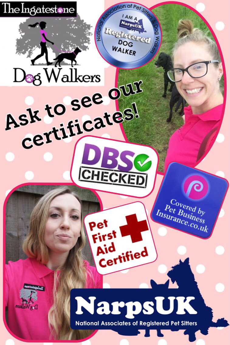 IngatestoneDog's tweet photo. 🗣We’re fully insured, NarpsUK registered, DBS cleared, Pet first aid certified, experienced dog handlers, and most importantly completely obsessed with dogs 🐶&amp; pet care! 💕
If you have any questions about our services please feel free to send us a message or give us a call 📞 https://t.co/AsHjsef0vc