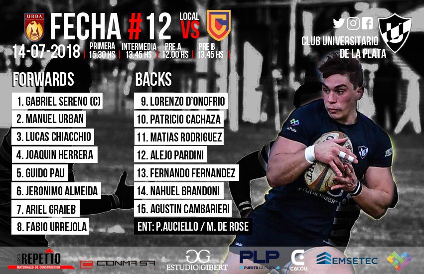 universitariolp's tweet photo. 🏉👉🏻Así formarán nuestras Panteras para recibir mañana a @CurupaytiRugby en Gonnet! #SentimientoPantera2018 https://t.co/GcBxHSqh2I