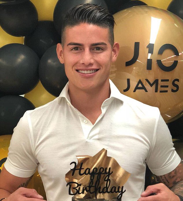 Happy B-Day: The Colombian , James Rodriguez celebrated his 27th birthday on Thursday with a golden birthday cake 