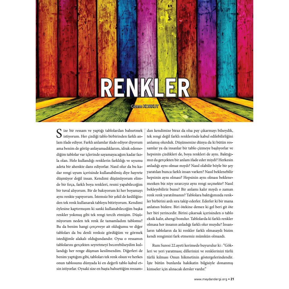Gizem Korkut kardeşimizin kaleminden renkler ve hakikat ....
