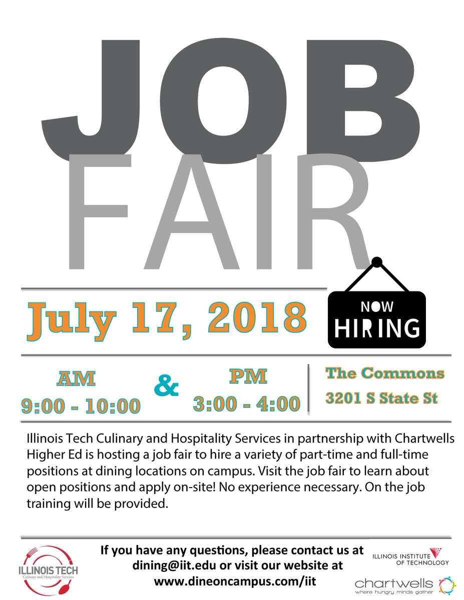 tech_eats's tweet photo. Looking for a job? Visit us during our upcoming job fair to learn about the positions we are looking to fill! #tech_eats #illinoistech #jobs! https://t.co/zcYYttgof7