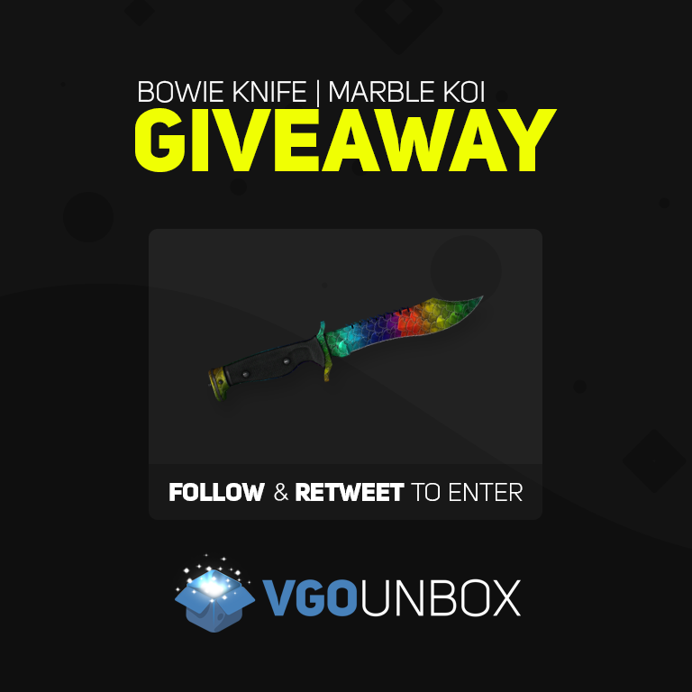 ItemUnbox's tweet photo. Bowie Knife Marble Koi Giveaway!

- Follow @VGOUnboxCom &amp; @VGO_gg 
- Retweet
- Checkout https://t.co/z4kOmaZ83j
- BONUS Entry have notifications set to [ON] Reply with proof!

Drawing in 48 hours https://t.co/A7s4VGdTgu