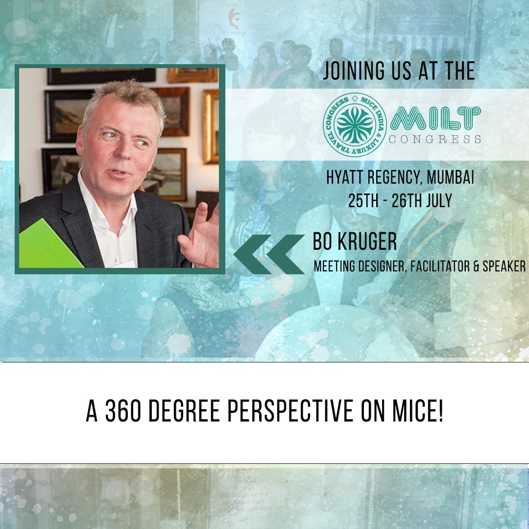 A thought leader and innovation creative powerhouse in the international meeting industry for more than a decade, Bo Kruger will join us at the #MILTCongress to give us a 360 degree understand on MICE!
#QnAIntl #MILTCongress #MumbaiEdition