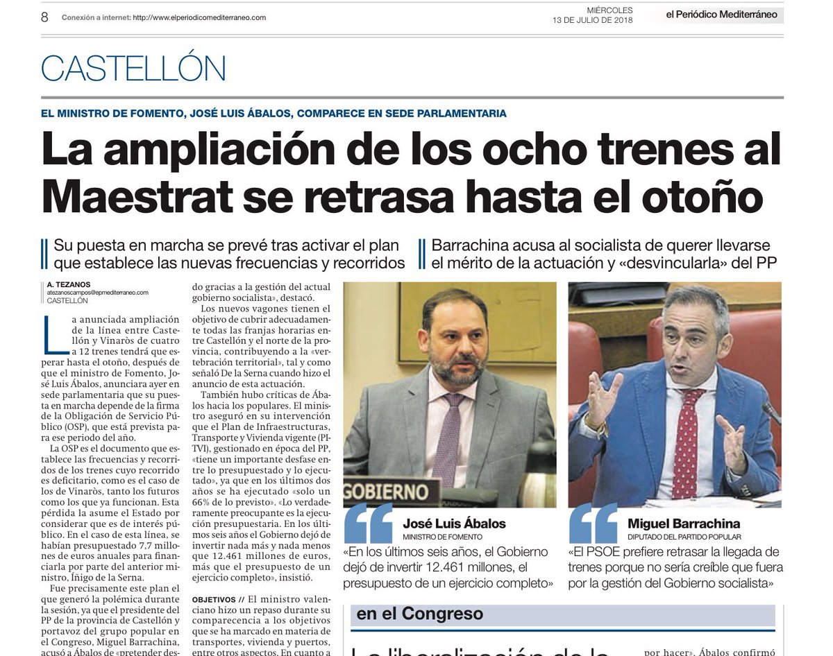 Un pena que estando todo preparado, el norte de Castellón no disfrute este verano del mayor incremento de frecuencias ferroviarias de España.
Para hacer creíble que la decisión es suya van a aplazar todas las actuaciones previstas. 
👉🏼La ocupación de la tele no la aplazan.
