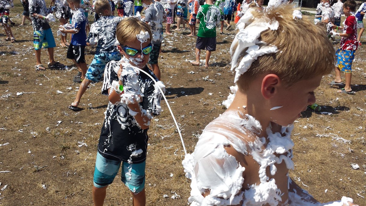 YouthfrontCamp's tweet photo. A little bit like a snowball fight in the summer, today's Shaving Cream War was awesome! #yfcampwest #session6b https://t.co/Ho7oq1XNiO