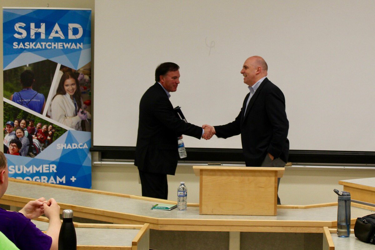 Shad_Sask's tweet photo. Huge thank you to Education Minister @GordWyant for engaging with our @SHADnetwork students in Saskatchewan today! Hon. Minister Wyant answered some tough questions from Canada’s brightest youth! #SHAD2018 #SHADSask @SKGov @usask https://t.co/bo3ii0lAQa