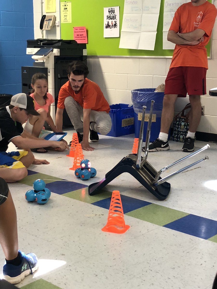 BenPlazzotta's tweet photo. From discovering the mystery of Harris Burdick to learning to make our Dash robots move through an obstacle course, Week 1 of the 6/7/8 Summer Skills Program was a success! We even found the time to solve a BEDMAS equation that barely fit on the whiteboard! @alcdsb_summer @ALCDSB https://t.co/05oc4fL548