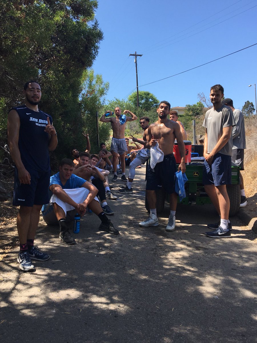 MBB team recovering after hitting “Harbaugh Hill” for conditioning. #whohasitbetterthanus <a href="/usdmbb/">San Diego Men's Basketball</a> @usdtoreros #work