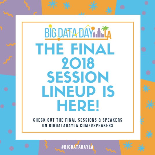 DataConLA's tweet photo. Announcing the final Big Data Day LA 2018 session lineup! With 150+ submissions and 40 final tech talks, we have an amazing day planned for you.
Visit https://t.co/oRxvzjhIhP to see speaker profiles and talk previews #bigdatadayla #losangeles #BigData #DataScience #conference https://t.co/lyKmyHcxN6