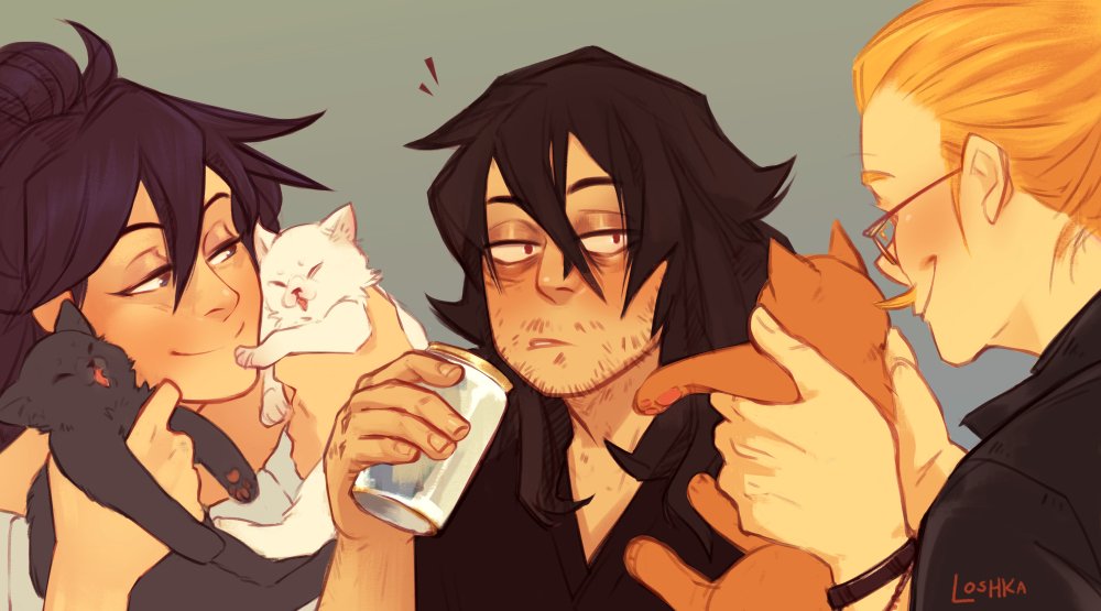 “drunk aizawa gonna get surprised with kittens” .