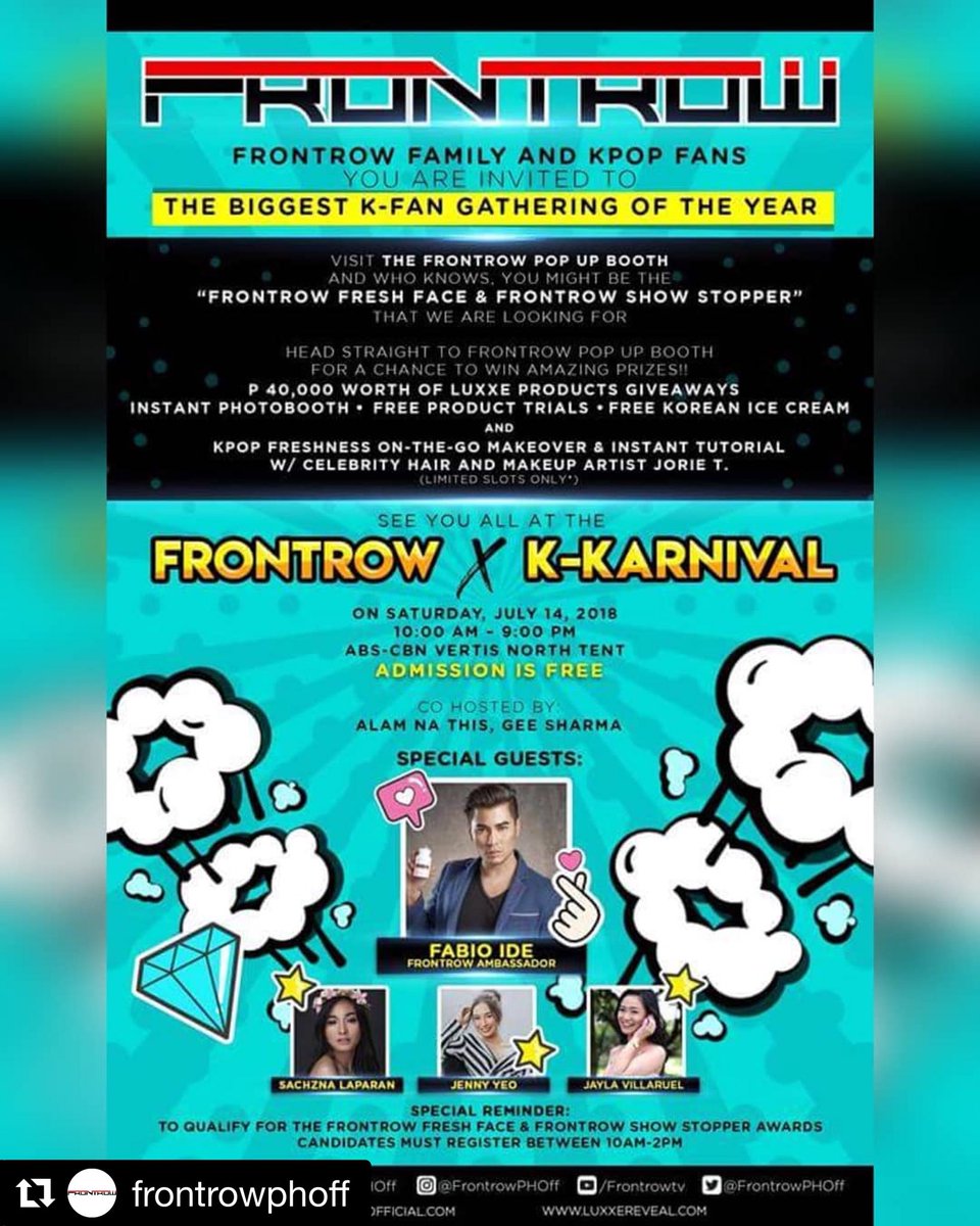fabioideofficia's tweet photo. See you later at Abs Cbn Vertis North Tent for the biggest K-Fan Gathering of the year. Admission is free and we have lots of surprises reserved for you guys. #IloveFrontrow https://t.co/R9w2xgwykc