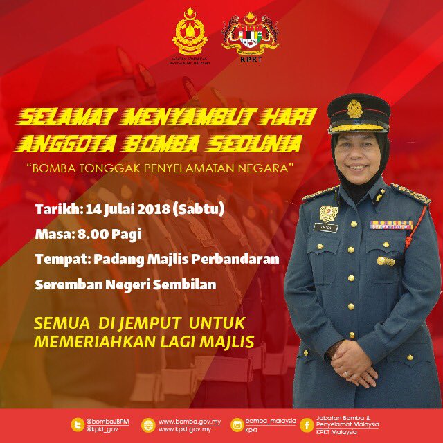 kpkt_gov's tweet photo. Tonton Majlis Sambutan Hari Anggota @bombaJBPM yg berlangsung di Serwmban pagi ini, boleh juga tonton live di FB kami —->> https://t.co/iYhmZazGyE https://t.co/XDJNlOCOZQ