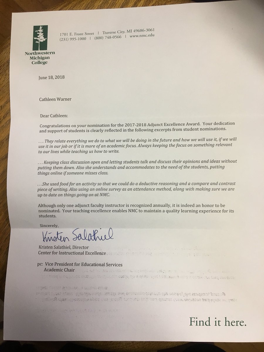 DrCathyNMC's tweet photo. Have I mentioned how much I love teaching @nmc_tc ? I received this in the mail today - such an honor! #nmc #nmchawkowls #eng111 https://t.co/pBZWZTw8GV