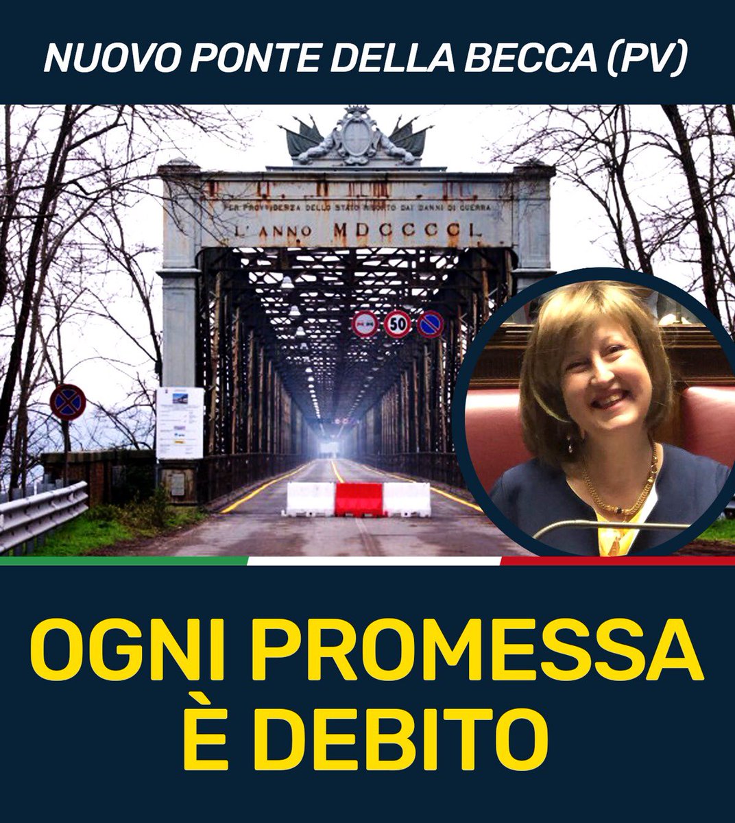 IolandaNanni's tweet photo. NUOVO PONTE #BECCA : Il Ponte si farà grazie alla coerenza del #M5S che - a differenza d’altri - una volta arrivato al Governo, traduce gli impegni assunti in azioni concrete. https://t.co/SSRE5rUnwN