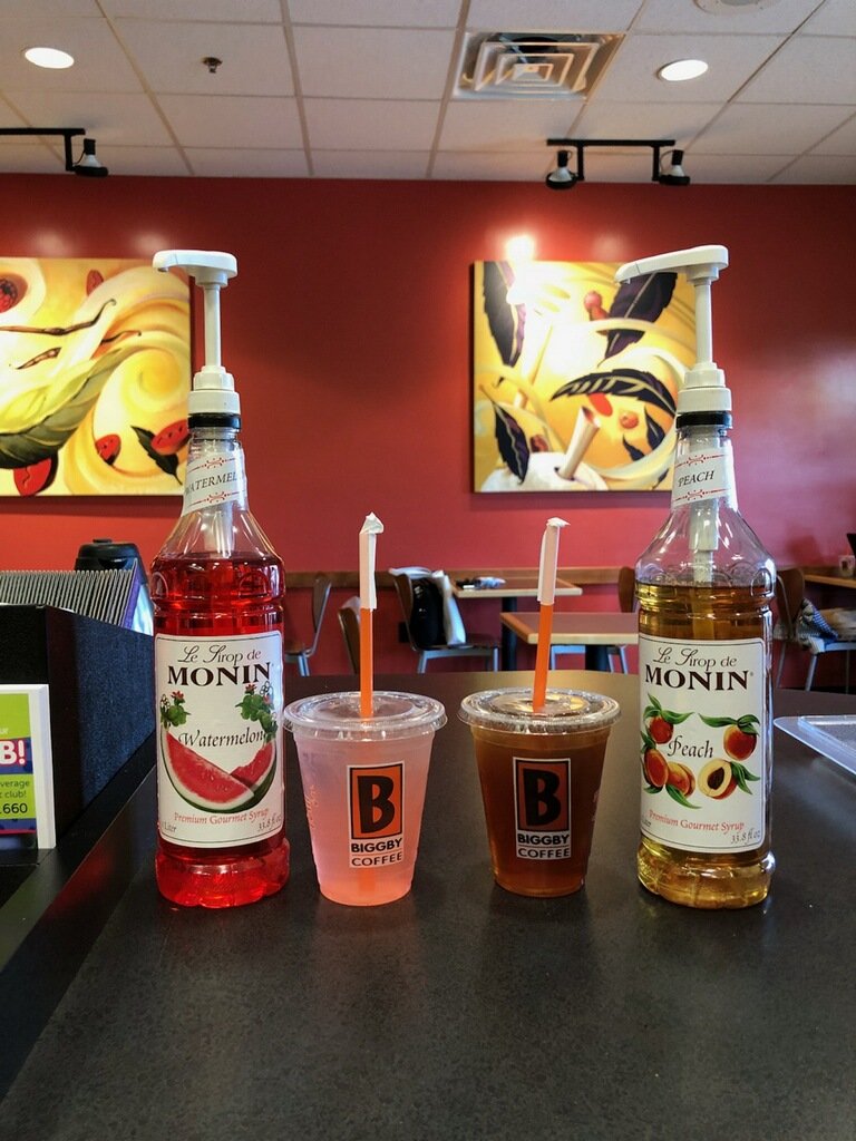 We are beating the summer heat with our new watermelon and peach syrups! Watermelon lemonade and peach iced tea are sure to quench your thirst! But don't stop there, because the drink possibilities are endless! #sopeachy #watermelonwithouttheseeds