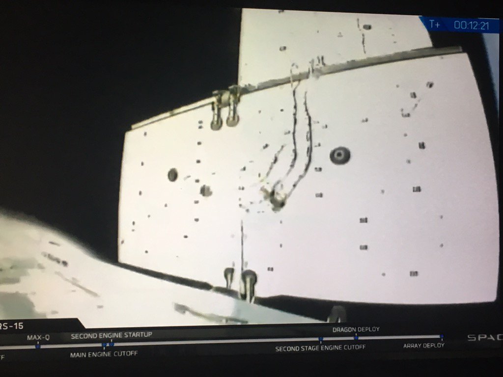 simon_d_m's tweet photo. Watching live deployment of solar array on SpaceX Falcon9 pretty awesome @SpaceX https://t.co/3yZimB0ysk