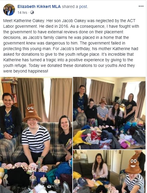 JakobsVoice's tweet photo. @EKikkertMLA Thank you so much Elizabeth for your support of our Campaign to assist Young people and children with lobbying for better decision making for our kids by the @actgovernment and #CYPS https://t.co/LObBxxJ9mE
