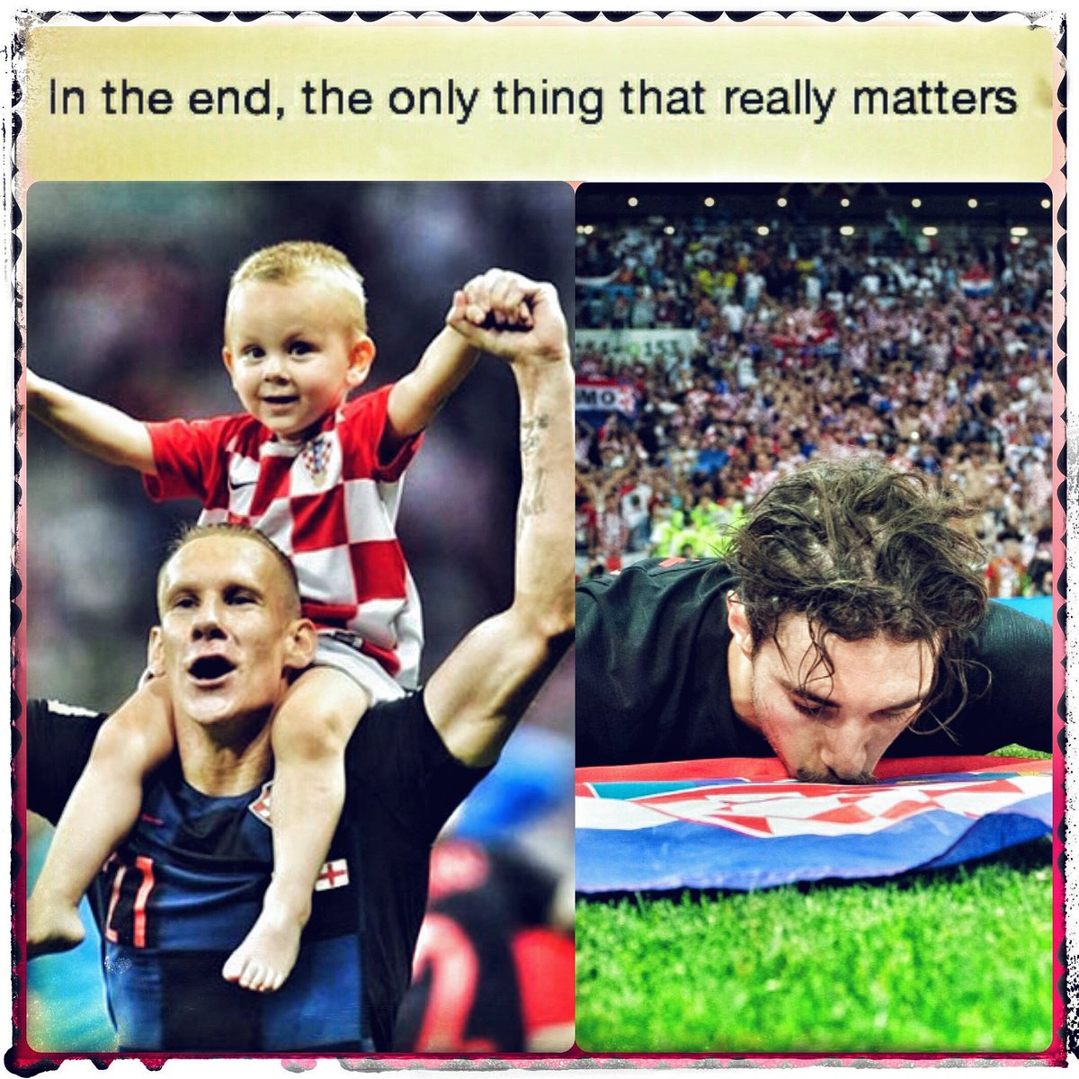 Jer suvise je lijepo uzivo vidjeti san,ljubav se zove imenom tvojim!🌍 #Croatia #family #love #home #pridejoy #blood #defiance #domagojvida #simevrsaljko #FifaWorldCupRussia2018 <a href="/FIFAWorldCup/">FIFA World Cup</a> #WordCup2018 #warriors #humility #neverbroken #dignity #largerthanlife #volimstosevolimo