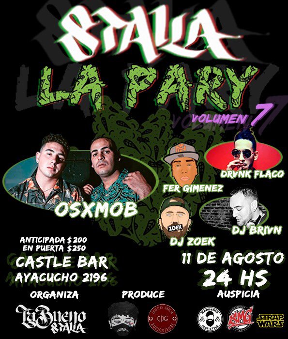 FerGimenezII's tweet photo. STAILA LA PARY VOL. 7 #OSXMOB #FERGIMENEZ #DRVNKFLACO #DJZOEK #DJBRIVN !!! 11 DE AGOSTO EN #THECASTLEBAR !!! ANTICIPADAS YA EN VENTA EN:
- #SANMARTINGRAFF LOCAL 31, YAPEYU AL 1955 ( SAN MARTIN)
- #BARBERIAFADESTYLE YAPEYU 1929 ( SAN MARTIN ). https://t.co/6hbEnoHFN5